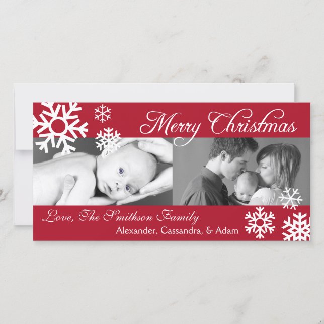 Cartão De Festividades Multiple Snowflakes Christmas Photocard (Burgandy) (Frente)