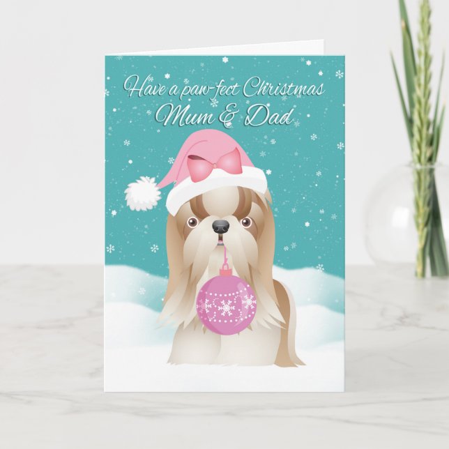 Cartão De Festividades Mum & Dad Shih Tzu Dog Christmas Greeting Card (Frente)