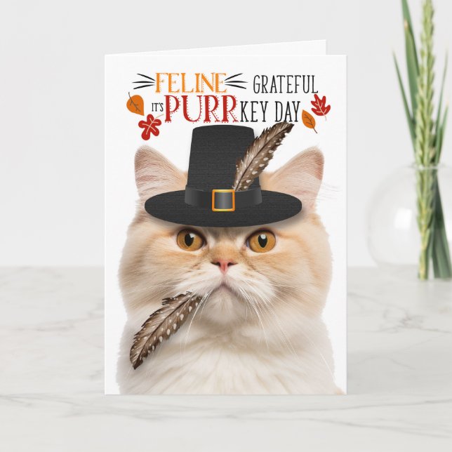 Cartão De Festividades Munchkin Cat Grateful para PURRkey Day (Frente)