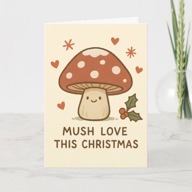 Cartão De Festividades Mush Love - Funny Mushroom Christmas Card (Frente)