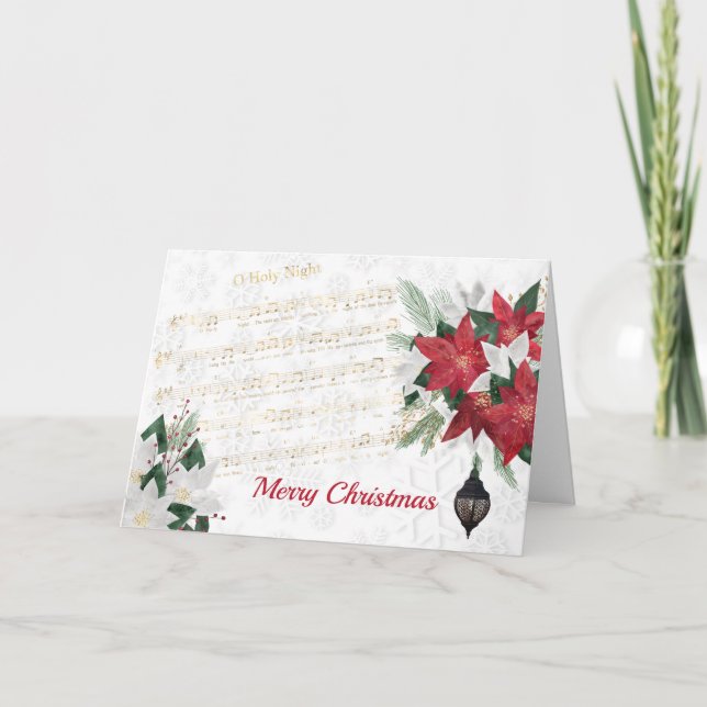 Cartão De Festividades Music Red Poinsettia Hymn Christmas (Frente)