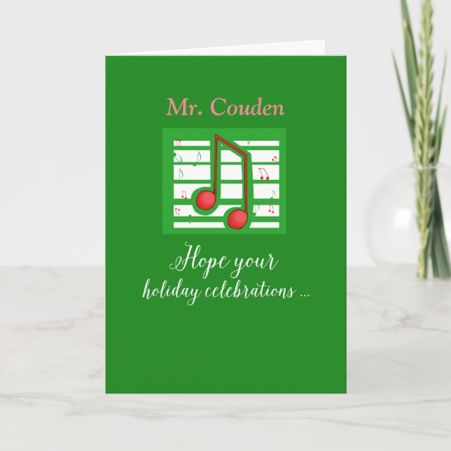 Cartão De Festividades Music Teacher, Mr. Couden, Customizable Name (Frente)