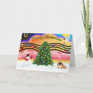 Cartão De Festividades Música de Natal 2 - Pekingese (vermelha)
