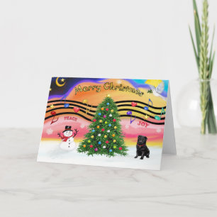 Cartão De Festividades Música de Natal 2 - Pug (preto)