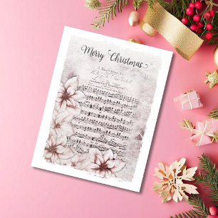 Cartão De Festividades Música de Natal alemã Poinsettias Vintage
