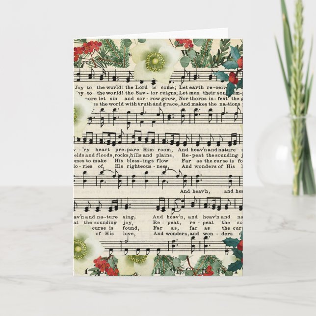 Cartão De Festividades Música de Natal Antiga Partitura de Joy to the Wor (Frente)