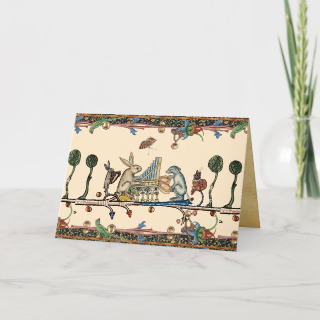 Cartão De Festividades MÚSICA MÉDIA DE FAZER ESTRANHA, Rabbit, Cão (Frente)