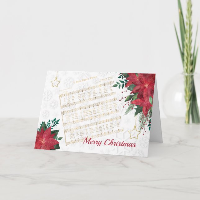 Cartão De Festividades Música Red Poinsettia Star Natal (Frente)