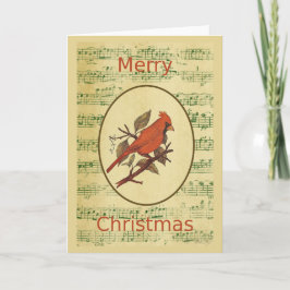 Cartão De Festividades Música Verde do Cardinho de Pássaro Vermelho Natal