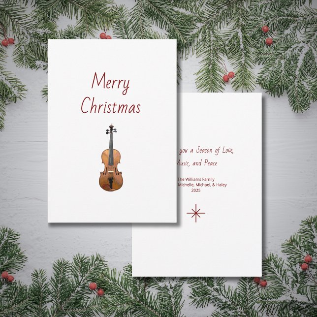 Cartão De Festividades Musical Instrument Violin Merry Christmas   (Criador carregado)