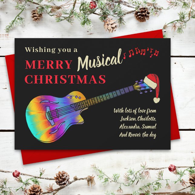 Cartão De Festividades Músico de Guitarra de Natal Personalizado (Merry musical christmas guitar personalized holiday card For music lovers)