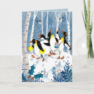 Cartão De Festividades Músicos pinguins azuis fofos neve diversão