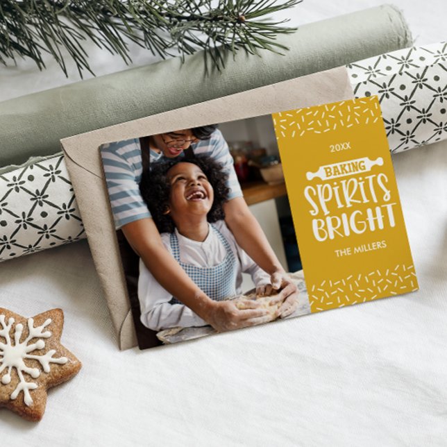 Cartão De Festividades Mustarda | Foto Brilhante De Espíritos De Natal (PHOTO CHRISTMAS HOLIDAY CARD BAKING SPIRIT BRIGHT CONFETTI COOKIES DIGITAL DOWNLOAD YELLOW MUSTARD)