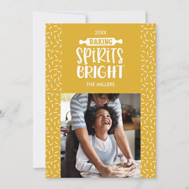 Cartão De Festividades Mustarda | Foto Brilhante De Espíritos Feriados (Frente)