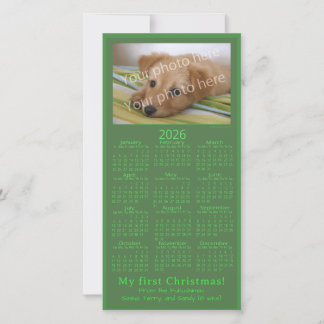 Cartão De Festividades My First Christmas Pet Photo 2026 Calendar Green
