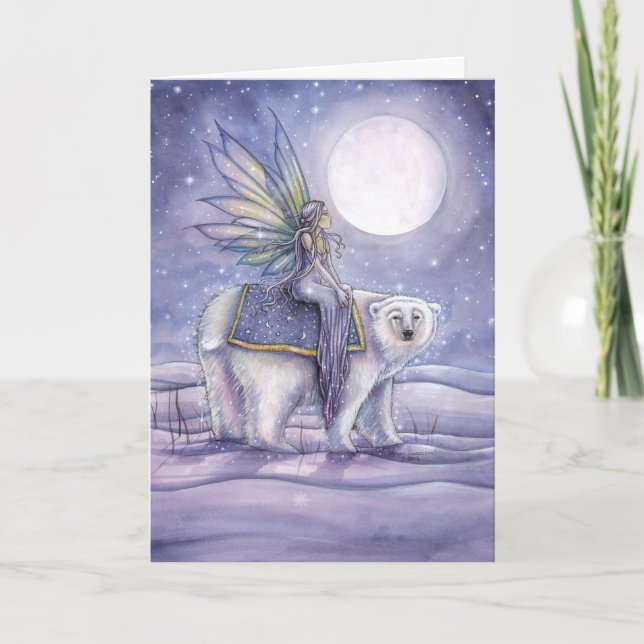 Cartão De Festividades Mystical Christmas Card Fairy Riding Polar Bear (Frente)
