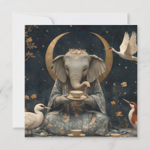 Cartão De Festividades Mystical Elephant Tea Party Sob Lua Crescente