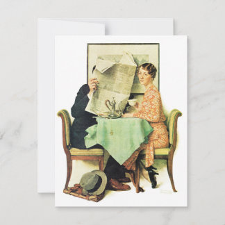 Cartão De Festividades Na Mesa Do Café Da Manhã De 1930 Norman Rockwell