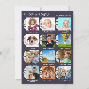 Cartão De Festividades Na moda 12-Foto - Colagem Personalizada Azul Escur