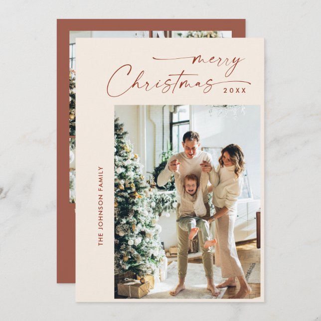 Cartão De Festividades Na moda 5 FOTO de Natal Elegante (Frente/Verso)