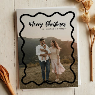 Cartão De Festividades Na moda Black Wavy Border Frame Feliz Natal