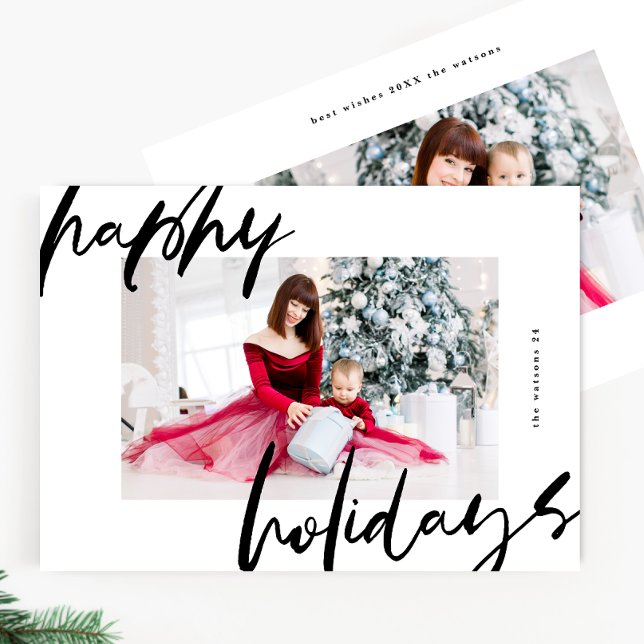 Cartão De Festividades na moda branco moderno e foto negra feliz (Criador carregado)