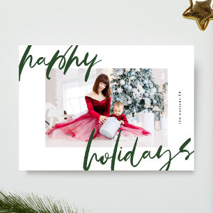 Cartão De Festividades na moda branco moderno e foto verde feliz