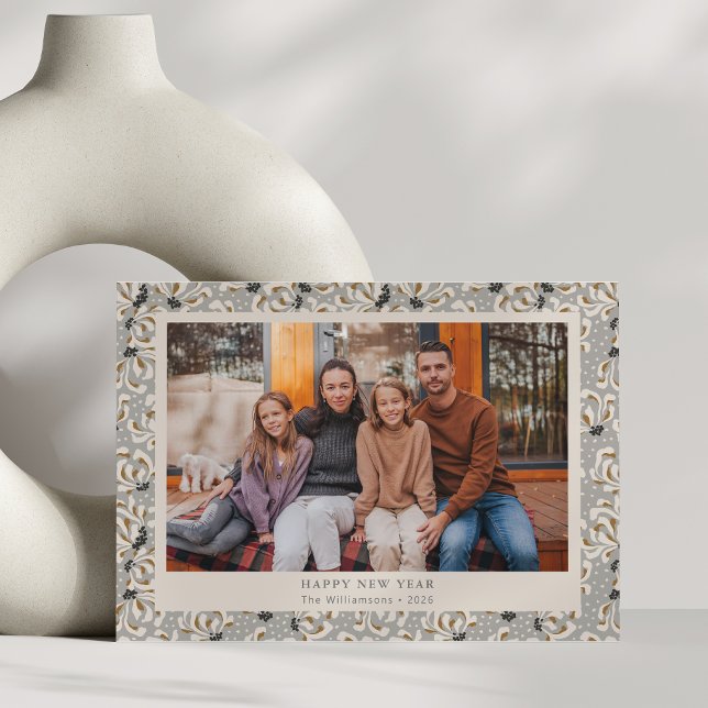 Cartão De Festividades Na moda de Cinza de Boho Rustic Ano Novo (Criador carregado)