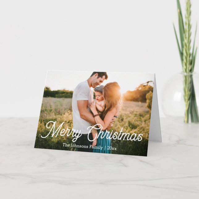 Cartão De Festividades na moda de fotos da família de scripts de chic de  (Frente)