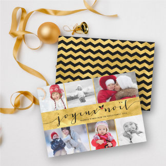 Cartão De Festividades Na moda Dourado Joyeux Noel 5 Foto Moderno Natal