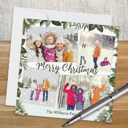 Cartão De Festividades Na moda Elegante Verde 4 Foto Colagem Natal