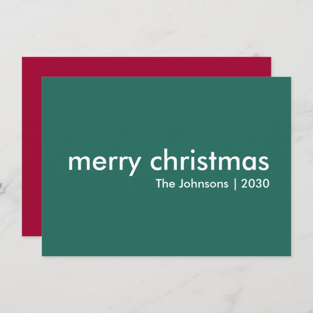 Cartão De Festividades Na moda Natal | Verde moderno e simples (Frente/Verso)