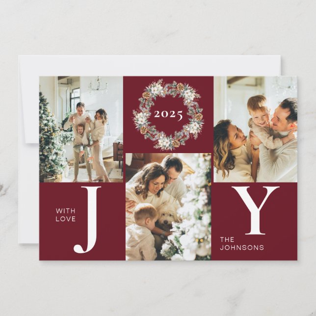 Cartão De Festividades Na moda Red Photo Collage Natal moderno (Frente)