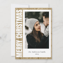 Cartão De Festividades Na moda Typografia Dourada Tartan Xadrez Natal