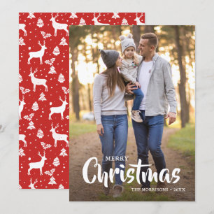 Cartão De Festividades Na moda White Script Feliz Foto Vermelha de Natal