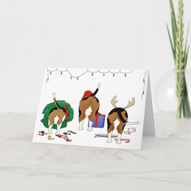 Cartão De Festividades Nada de Bumbum de Natal de Beagle (Frente)