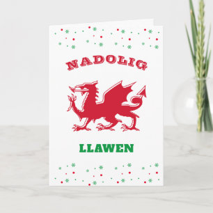 Cartão De Festividades Nadolig Llawen Felry Christmas Red Welsh Dragon