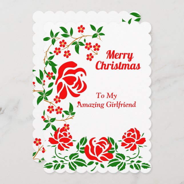 Cartão De Festividades Namorada Elegante Feliz Rosa vermelha de Natal Ver (Frente/Verso)