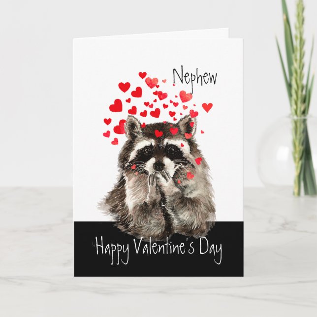 Cartão De Festividades Namorados Amor Diversão Raccoon Kisses Nephew (Frente)