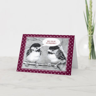 CARTÃO DE FESTIVIDADES NAMORADOS: AVES DE BEBÊ NO LÁPIS: CUTA