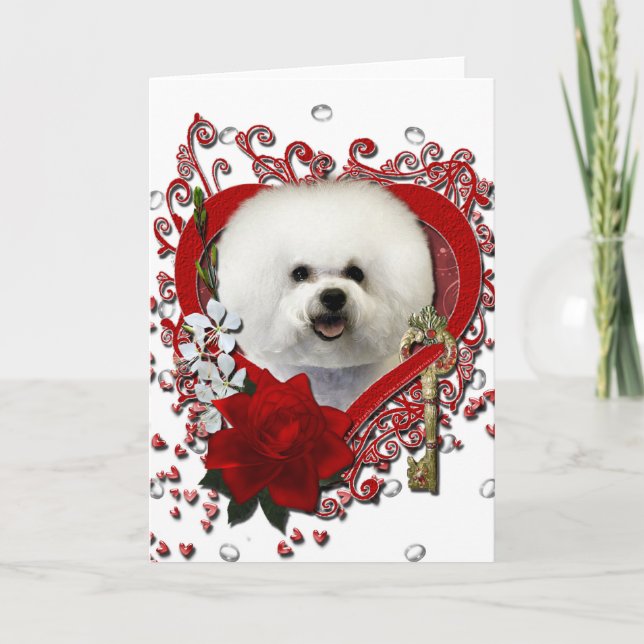 Cartão De Festividades Namorados - Chave do Meu Coração - Bichon Frise (Frente)