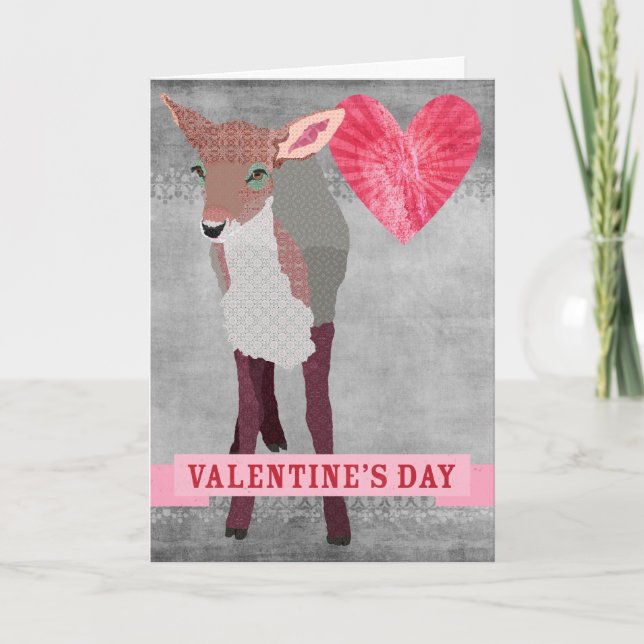 Cartão De Festividades Namorados da Retrora Rosa Fawn (Frente)