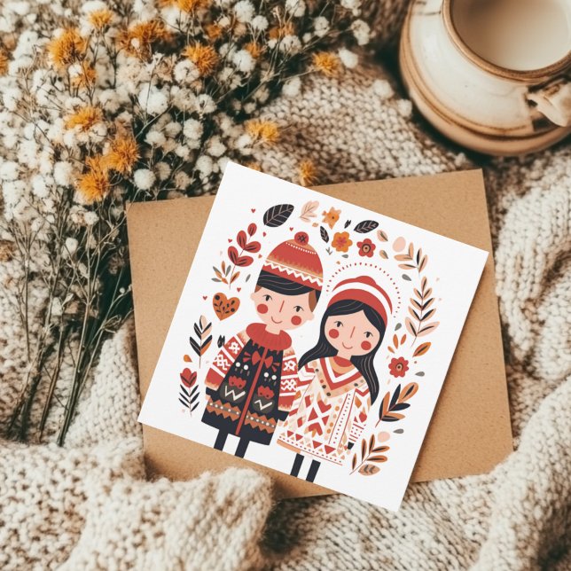 Cartão De Festividades Namorados de coração escandinavos (Criador carregado)