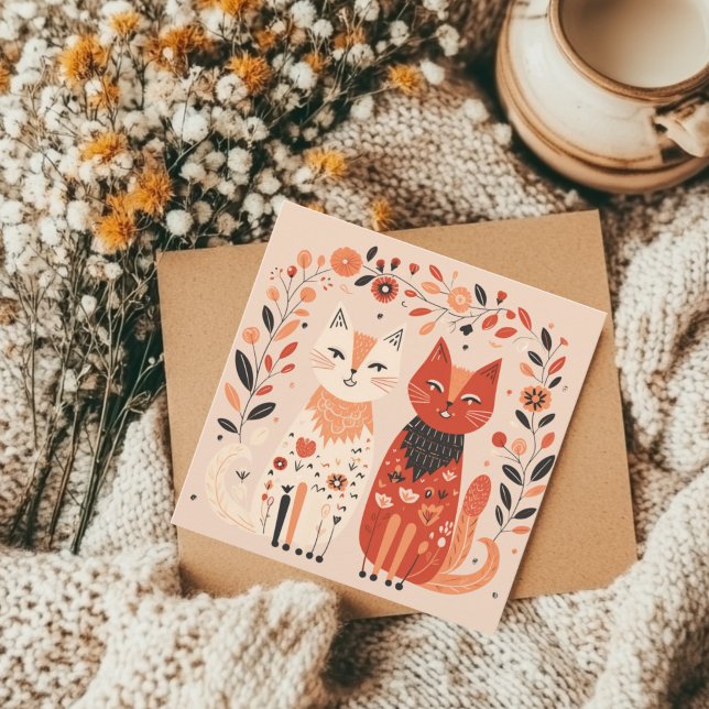 Cartão De Festividades Namorados de coração escandinavos de gata (cat lover greeting card)