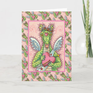 CARTÃO DE FESTIVIDADES NAMORADOS DE FANTASIA CUPID DRAGON, CORAÇÃO E SE
