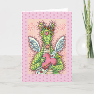CARTÃO DE FESTIVIDADES NAMORADOS DE FANTASIA CUPID DRAGON, CORAÇÃO E SE