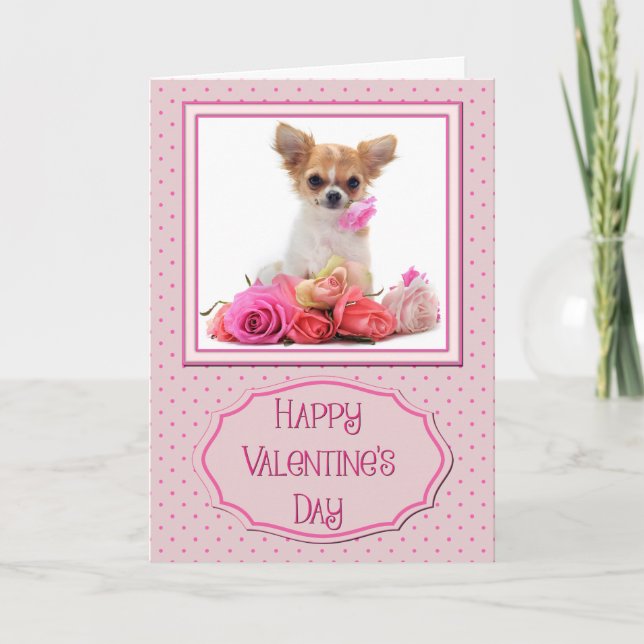 Cartão De Festividades Namorados de puppy e Rosas (Frente)