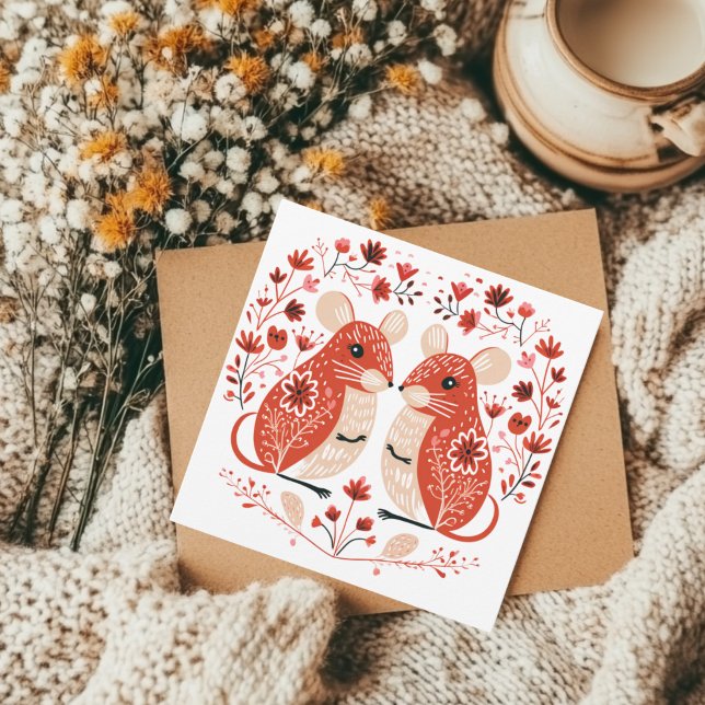 Cartão De Festividades Namorados de roedores de ratos escandinavos (mouse greeting card)