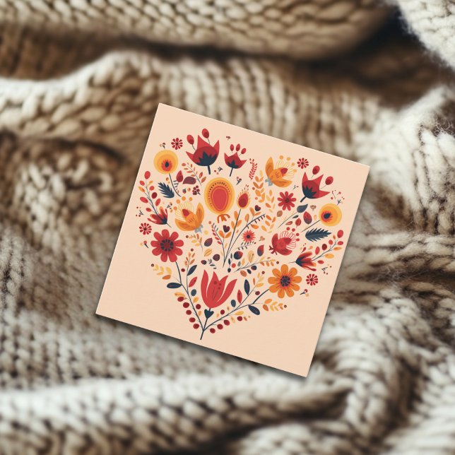 Cartão De Festividades Namorados do Coração Escandinavo Laranja Nórdico (Criador carregado)