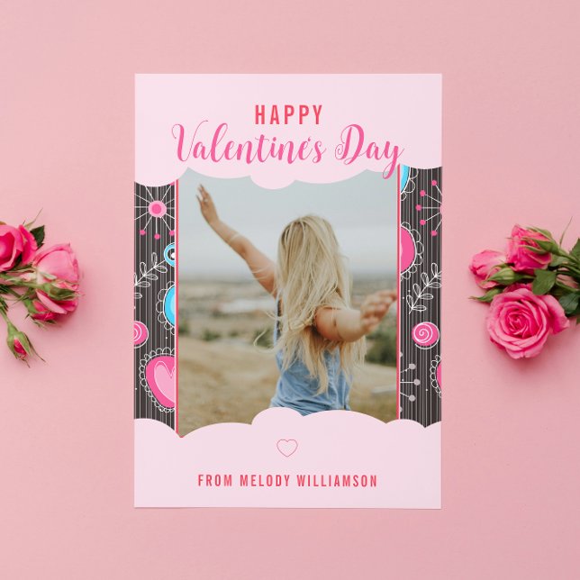 Cartão De Festividades Namorados Feliz, Whimsy Blue Heart Flower Name (Criador carregado)